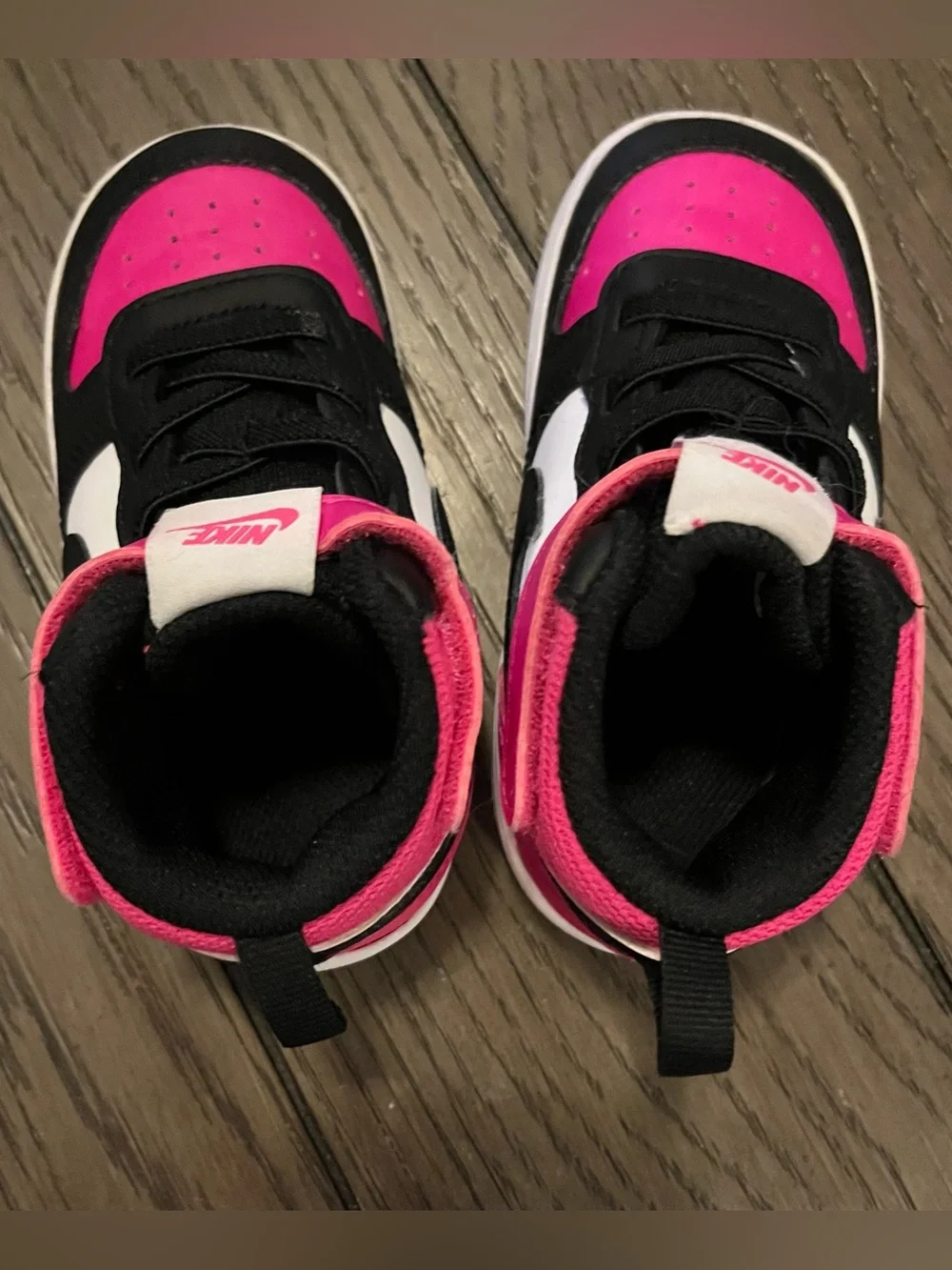 Nike Court Borough Mid 2 Kids Girls Mid Top Sneakers Hook & Loop Pink/Black 8C